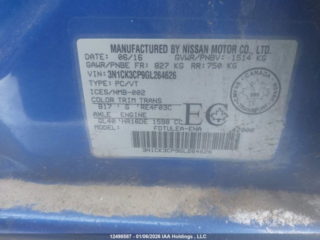 Продаж на аукціоні авто 2016 Nissan Micra S/sr/sv, vin: 3N1CK3CP9GL264626, номер лоту: 12498587