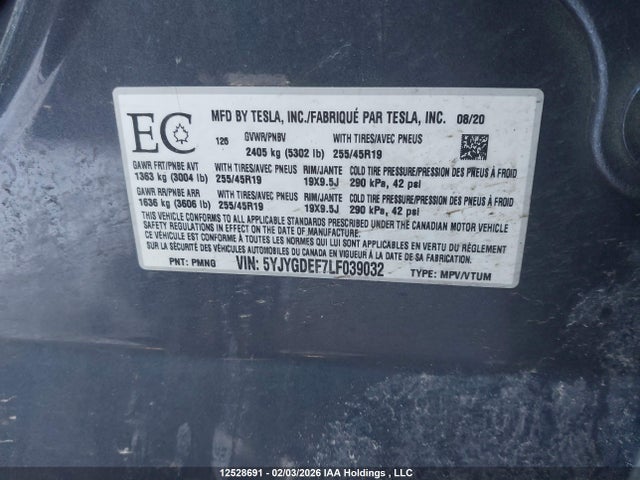5YJYGDEF7LF039032 Tesla Model Y Long Range/performance