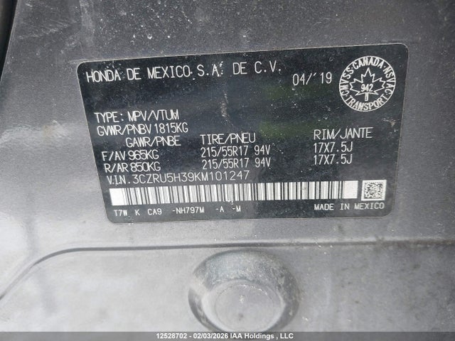 3CZRU5H39KM101247 Honda HR-V