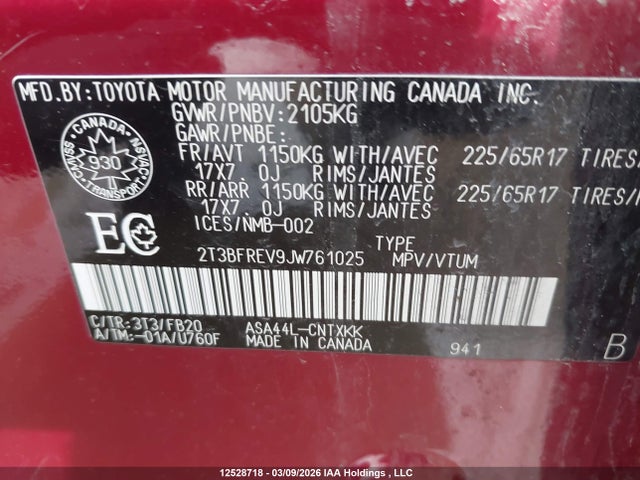 2018 Toyota Rav4 მანქანა იყიდება აუქციონზე, vin: 2T3BFREV9JW761025, აუქციონის ნომერი: 12528718