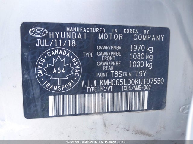 KMHC65LD0KU107550 Hyundai Ioniq