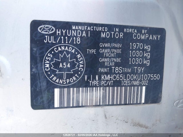 KMHC65LD0KU107550 Hyundai Ioniq