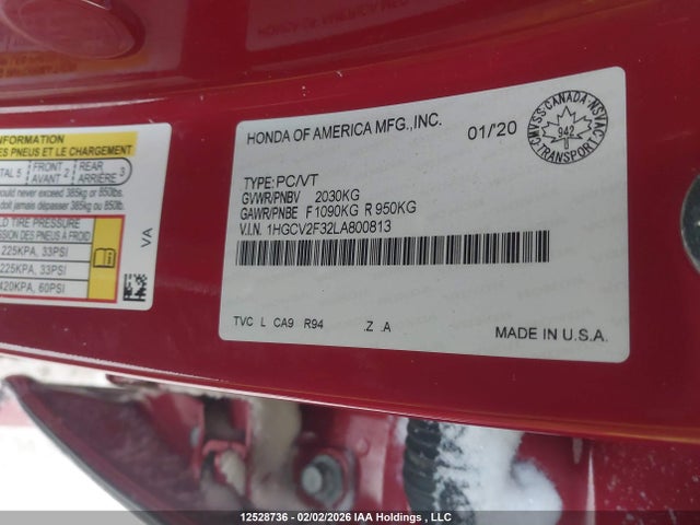 1HGCV2F32LA800813 Honda Accord