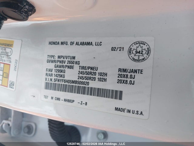 5FNYF6H05MB506620 Honda Pilot Elite