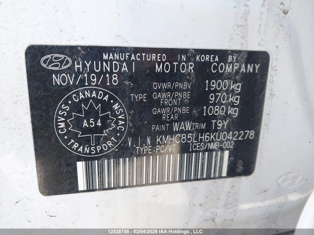KMHC85LH6KU042278 Hyundai Ioniq Preferred