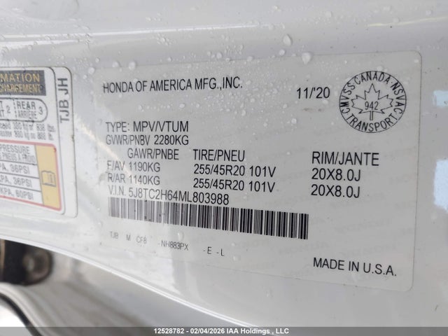 2021 Acura Rdx მანქანა იყიდება აუქციონზე, vin: 5J8TC2H64ML803988, აუქციონის ნომერი: 12528782