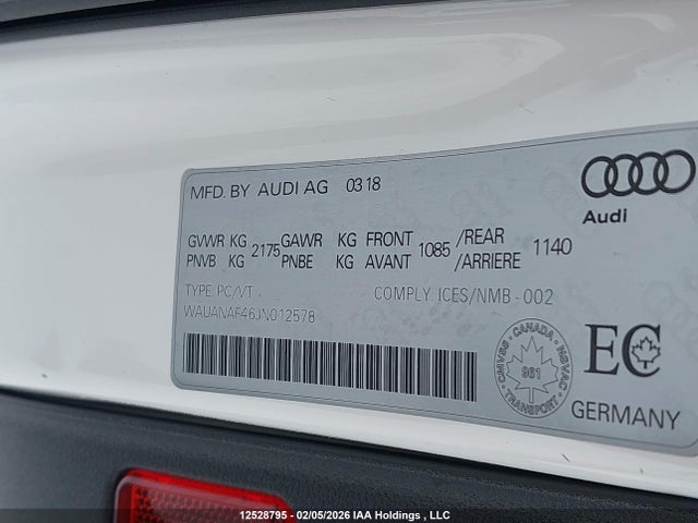 WAUANAF46JN012578 Audi A4 2.0t Komfort
