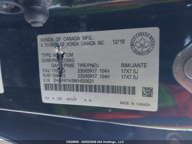 2HKRW1H38KH000621 Honda CR-V