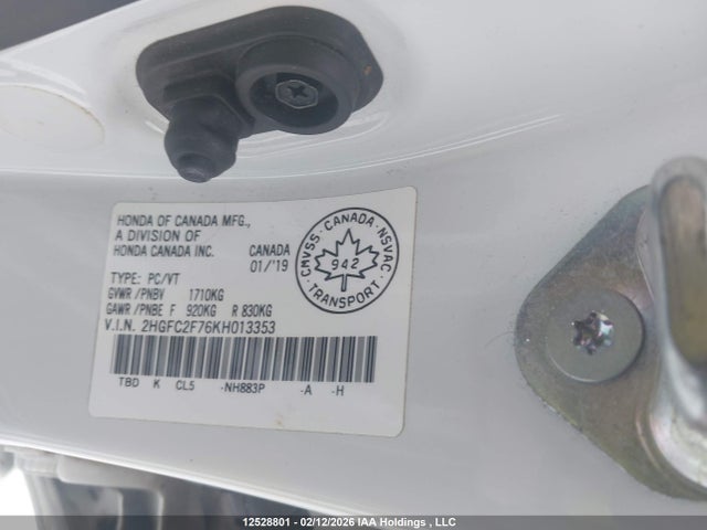 Продажа на аукционе авто 2019 Honda Civic Ex 4dr, vin: 2HGFC2F76KH013353, номер лота: 12528801