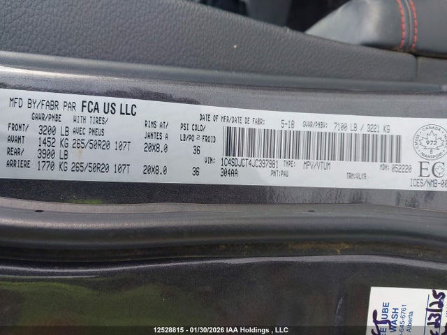 1C4SDJCT4JC397981 Dodge Durango R/t