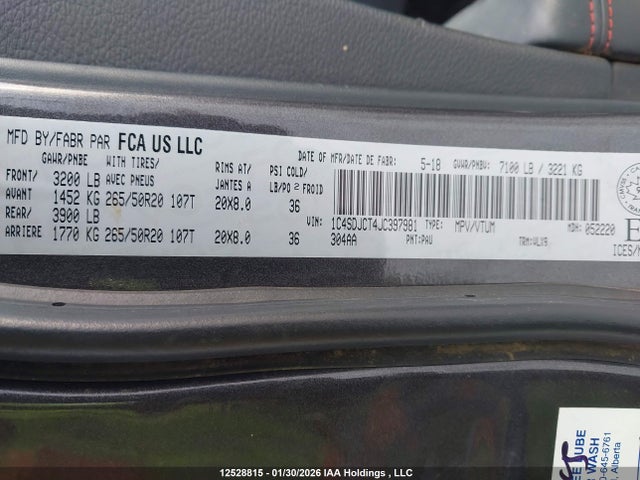 1C4SDJCT4JC397981 Dodge Durango R/t