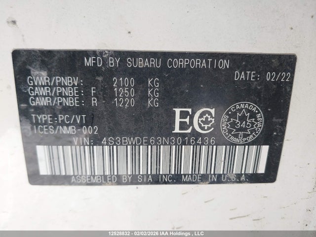 Aukcja sprzedaży 2022 Subaru Legacy Touring, vin: 4S3BWDE63N3016436, numer aukcji: 12528832