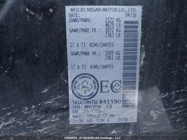 5N1AT2MV7GC841590 Nissan Rogue S/sl/sv