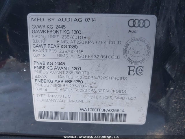 WA1CFCFP3FA025814 Audi Q5 2.0t Komfort