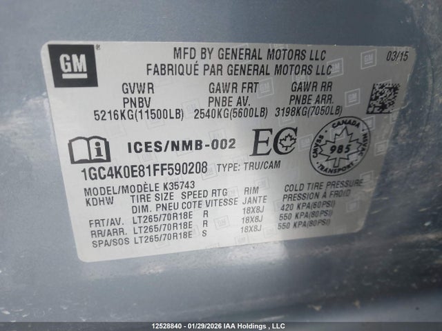 1GC4K0E81FF590208 Chevrolet Silverado 3500hd Ltz