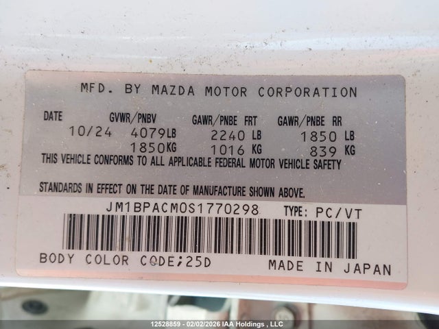 Aukcja sprzedaży 2025 Mazda Mazda3 Gs, vin: JM1BPACM0S1770298, numer aukcji: 12528859