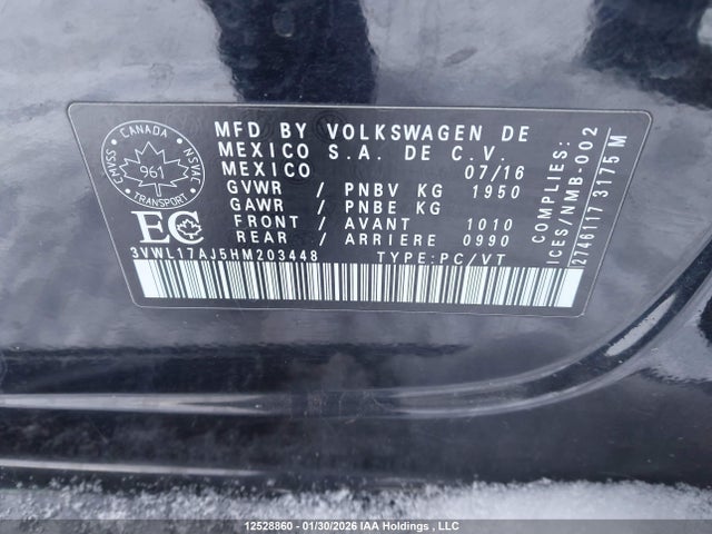 2017 Volkswagen Jetta Sel/sel Premium მანქანა იყიდება აუქციონზე, vin: 3VWL17AJ5HM203448, აუქციონის ნომერი: 12528860