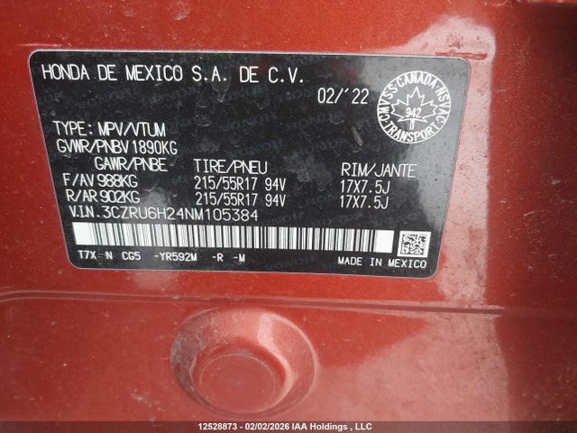 3CZRU6H24NM105384 Honda HR-V SPORT