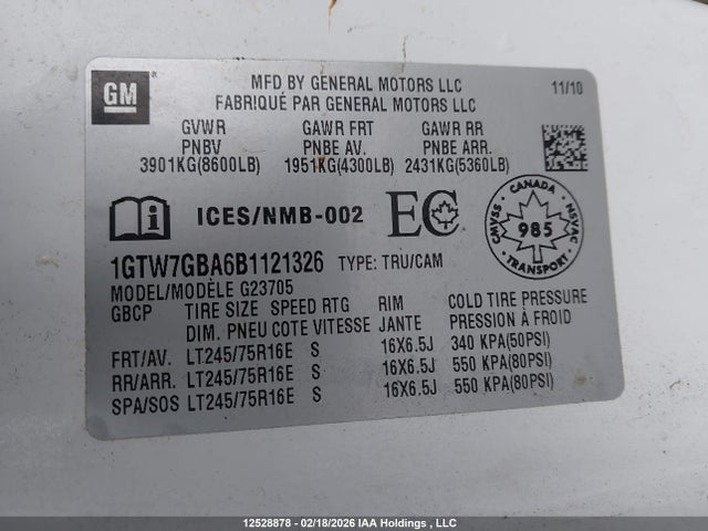 Продажа на аукционе авто 2011 Gmc Savana 2500 Standard, vin: 1GTW7GBA6B1121326, номер лота: 12528878