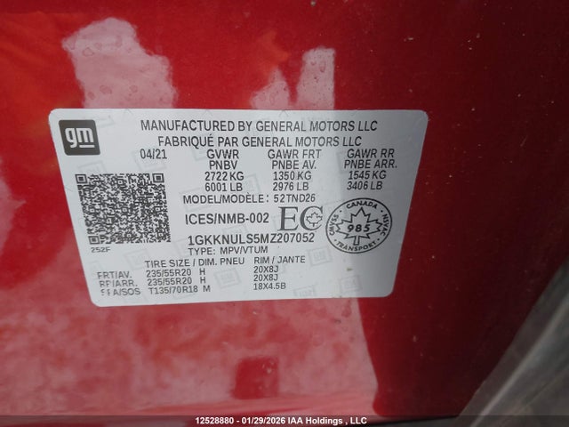 1GKKNULS5MZ207052 GMC ACADIA SLT