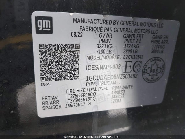 1GCUDAED8NZ603482 Chevrolet Silverado 1500 Work Truck