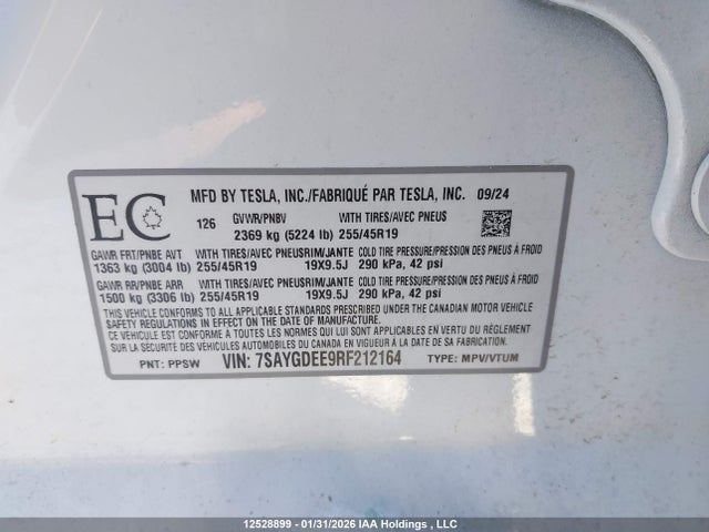 7SAYGDEE9RF212164 Tesla Model Y Long Range