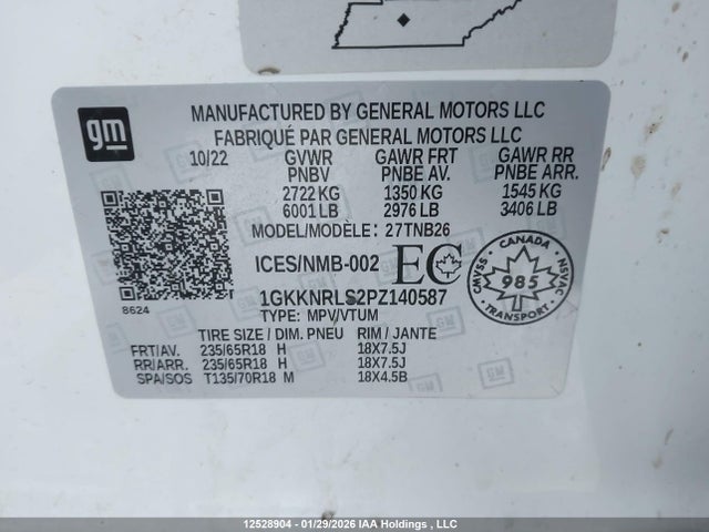 1GKKNRLS2PZ140587 GMC ACADIA SLE