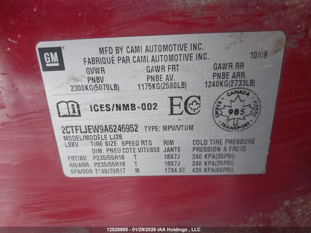 Aukcja sprzedaży 2010 Gmc Terrain Slt, vin: 2CTFLJEW9A6246952, numer aukcji: 12528905