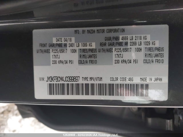 12528908 :رقم المزاد ، JM3KFBCM4J0399697 vin ، 2018 Mazda Cx-5 Gs مزاد بيع