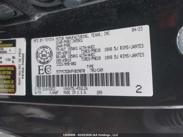 2023 Toyota Tundra Crewmax Limited/crewmax Trd Pro მანქანა იყიდება აუქციონზე, vin: 5TFPC5DBXPX029070, აუქციონის ნომერი: 12528909