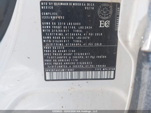 3VV2B7AX3JM116087 Volkswagen Tiguan Comfortline