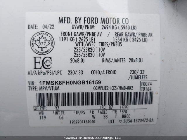 1FMSK8FH0NGB16159 Ford Explorer Limited