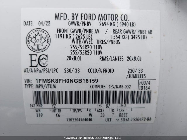 1FMSK8FH0NGB16159 Ford Explorer Limited