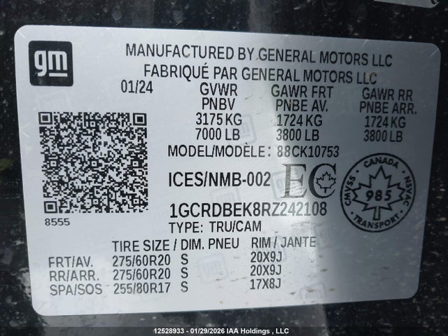 1GCRDBEK8RZ242108 Chevrolet Silverado K1500 Custom