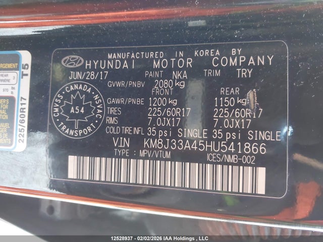 KM8J33A45HU541866 Hyundai Tucson Limited/sport And Eco/se