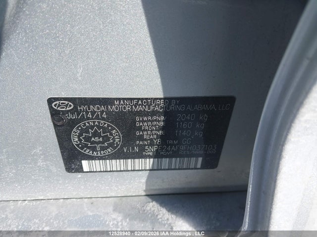 5NPE24AF9FH037103 Hyundai SONATA GLS