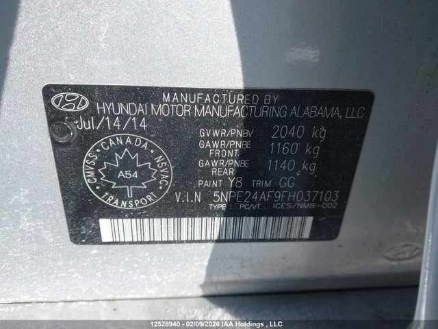 5NPE24AF9FH037103 Hyundai SONATA GLS