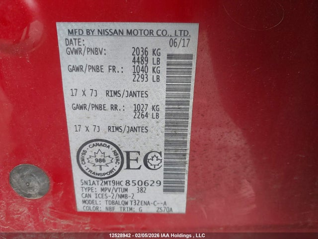 5N1AT2MT9HC850629 Nissan ROGUE S/SV