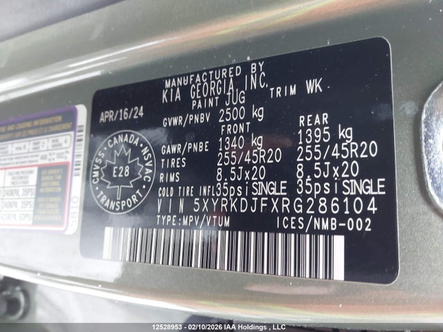 5XYRKDJFXRG286104 KIA Sorento