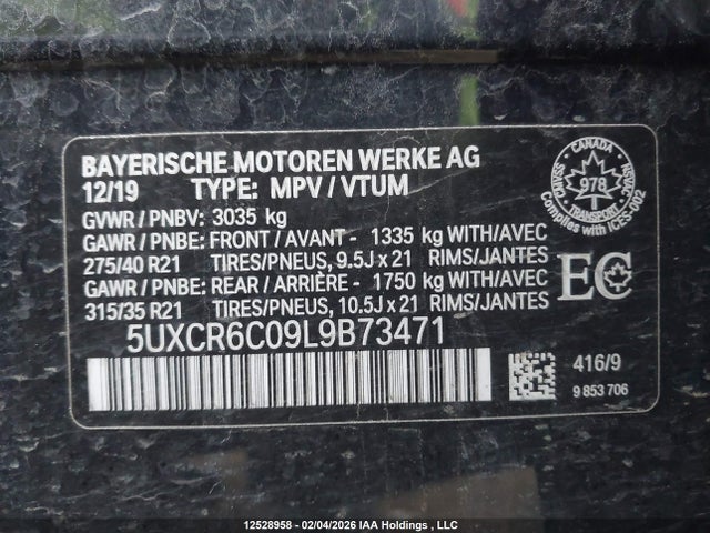 Aukcja sprzedaży 2020 Bmw X5 Xdrive40i, vin: 5UXCR6C09L9B73471, numer aukcji: 12528958