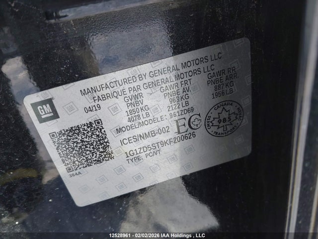 1G1ZD5ST9KF200626 Chevrolet MALIBU LT