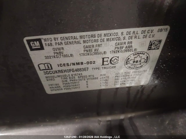3GCUKREH0FG488367 Chevrolet Silverado 1500 1lt/2lt