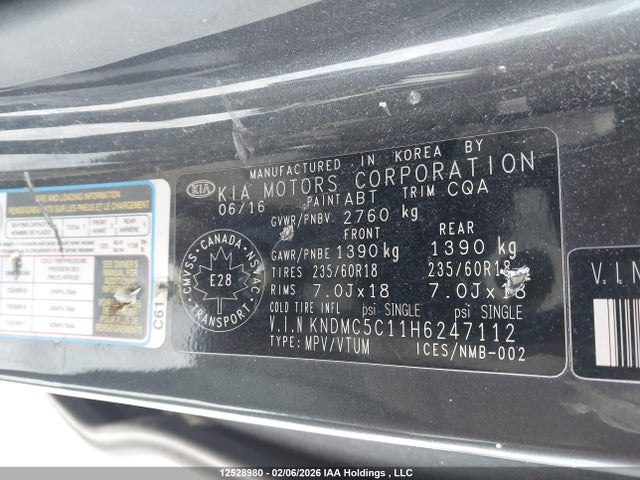 KNDMC5C11H6247112 KIA Sedona Sx