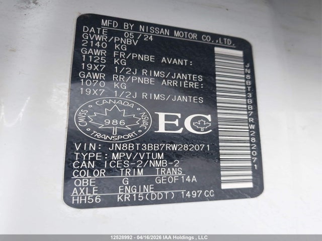 Продажа на аукционе авто 2024 Nissan Rogue Sv, vin: JN8BT3BB7RW282071, номер лота: 12528992