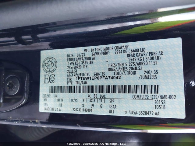 1FTEW1EP0PFA74042 Ford F-150 Lariat/xl/xlt
