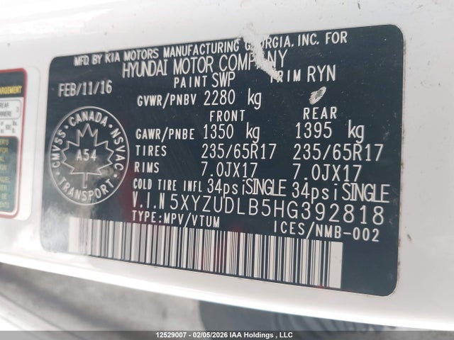 5XYZUDLB5HG392818 Hyundai Santa Fe Sport 2.4 Se