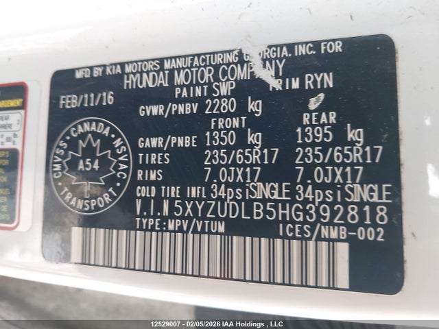 5XYZUDLB5HG392818 Hyundai Santa Fe Sport 2.4 Se