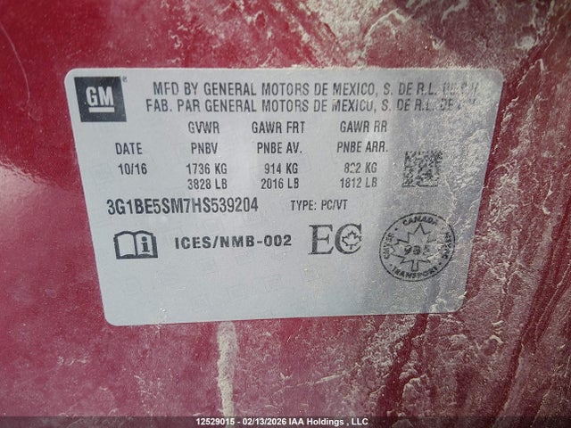 3G1BE5SM7HS539204 Chevrolet CRUZE LT