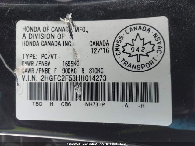 Honda CIVIC SEDAN 2017 2HGFC2F53HH014273 Image 9