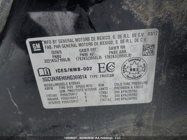 3GCUKREH6HG369614 Chevrolet Silverado 1500 1lt
